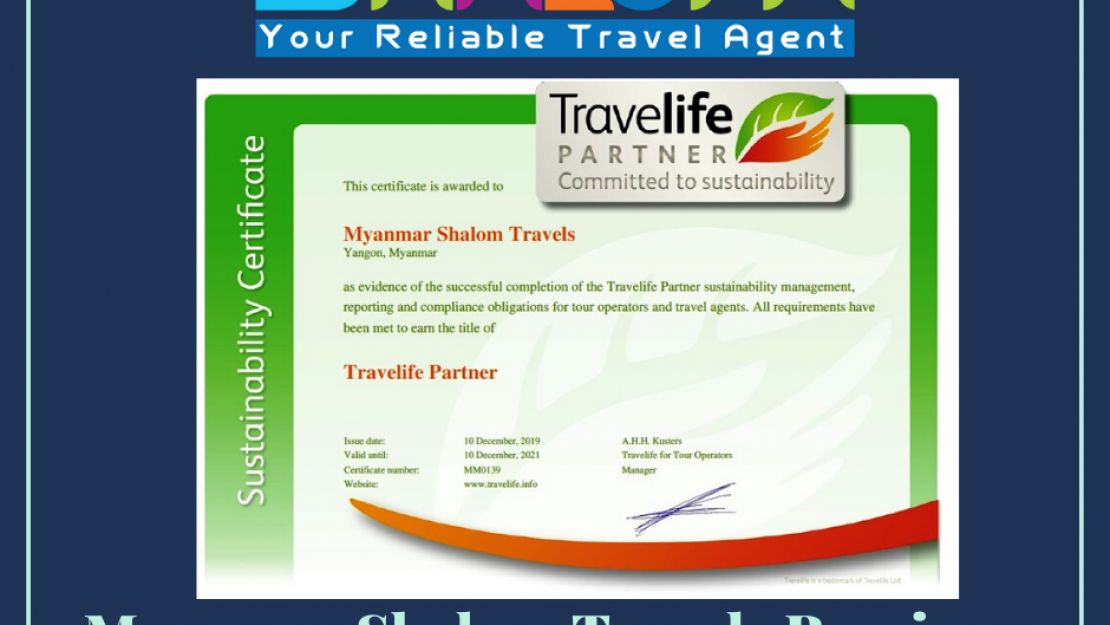 Travelife Partner sustainability award for Myanmar Shalom Travels